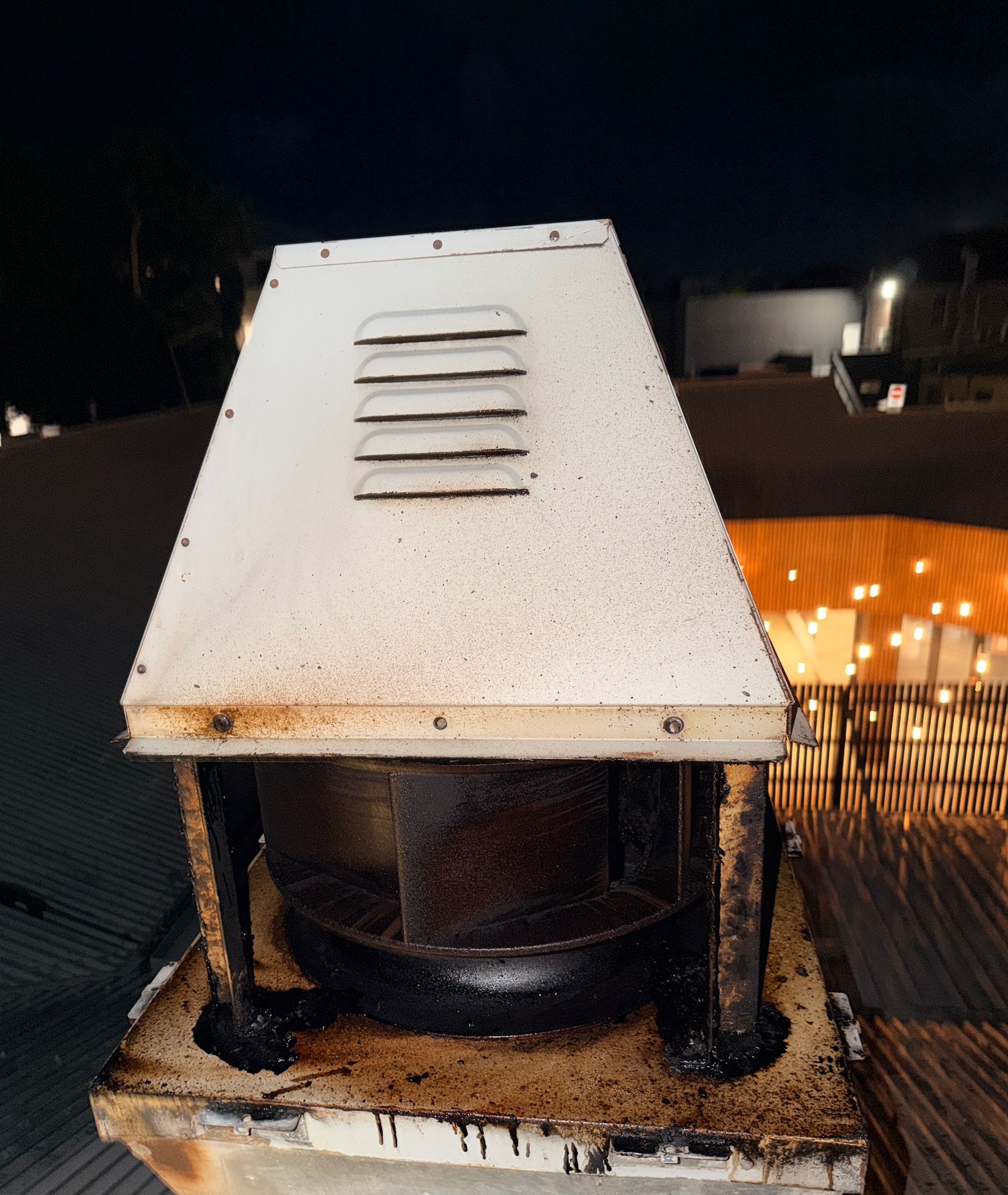 Exhaust fan blades coated in grease before cleaning